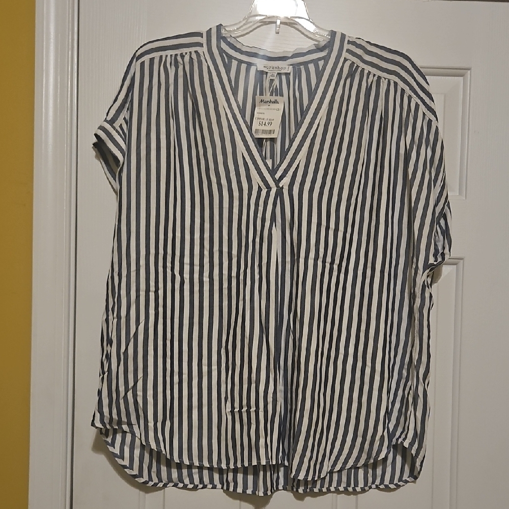 Workshop Republic Clothing Blue and White Striped Blouse